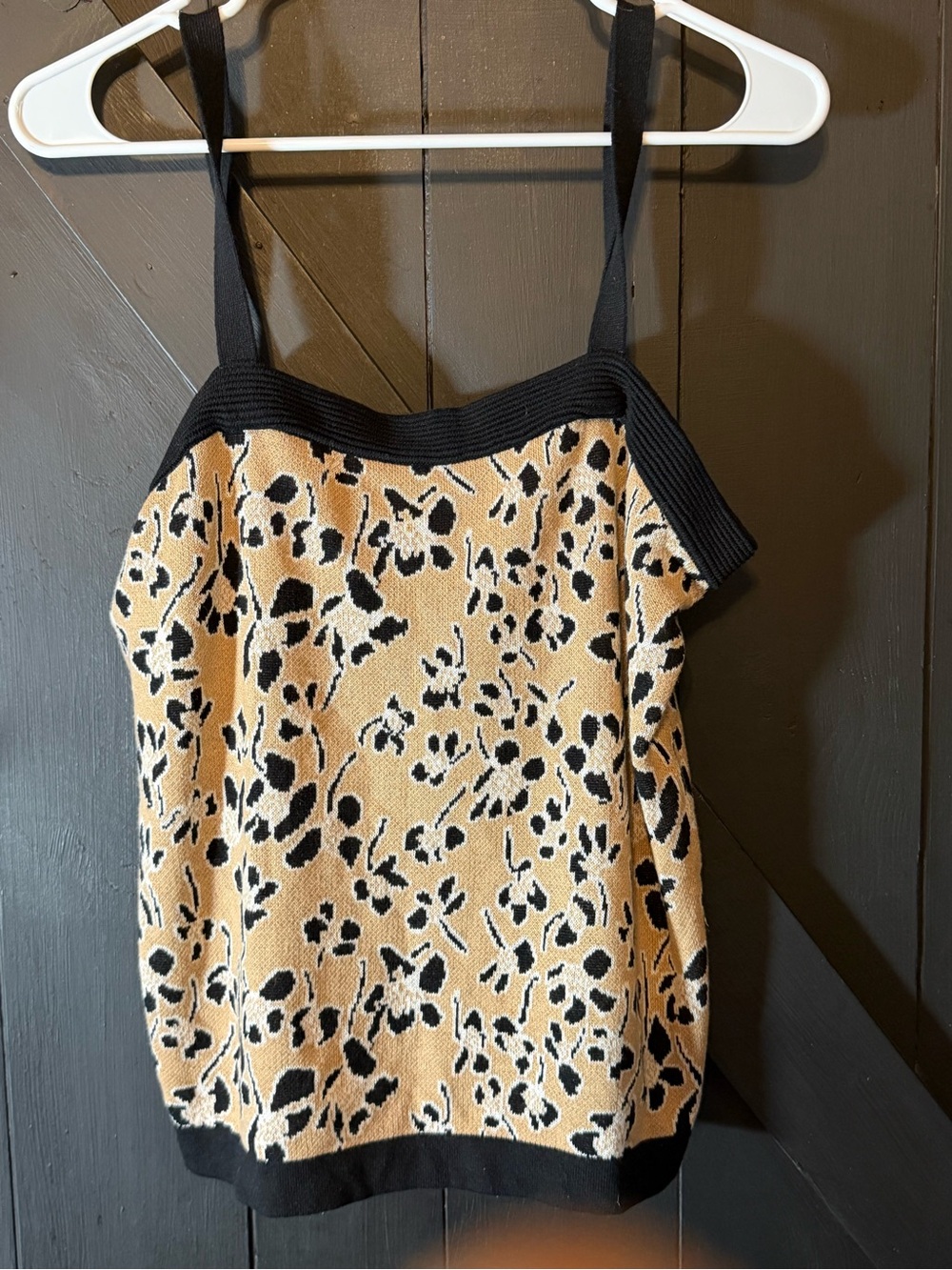 Anne Klein Black and Tan Leopard-Print Knit Camisole